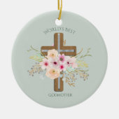 Mooi GODMOTHER-cadeau - Bloemenkruis Keramisch Ornament (Voorkant)