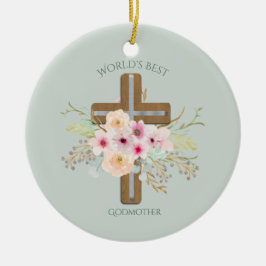 Mooi GODMOTHER-cadeau - Bloemenkruis Keramisch Ornament