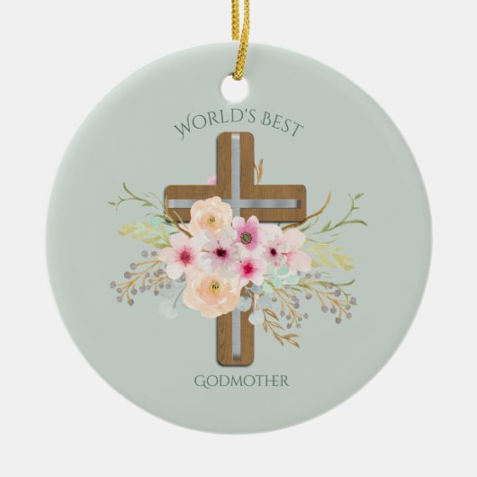 Mooi GODMOTHER-cadeau - Bloemenkruis Keramisch Ornament (Voorkant)
