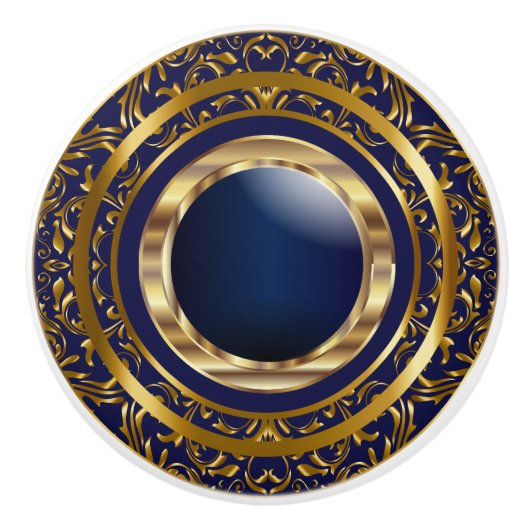Mooi Gold-ontwerp voor Navy Blue Keramische Knop (Voorkant)