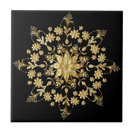 Mooi Golden Mandala Pattern Elegant Black Tegeltje