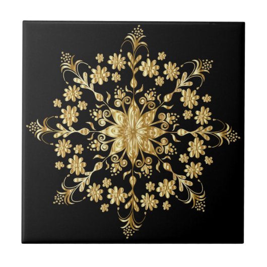 Mooi Golden Mandala Pattern Elegant Black Tegeltje (Voorkant)