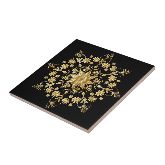 Mooi Golden Mandala Pattern Elegant Black Tegeltje (Zijkant)