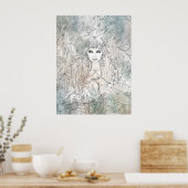 Mooi gotisch meisje met een raaf met de hand getek poster (Keuken)