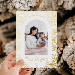 Mooi Goud Botanisch Lijst Twee Foto Kerstmis Folie Feestdagenkaart