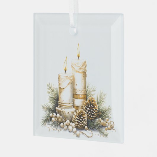 Mooi Goud en Wit Kerstmis Kaarsen Ontwerp Glas Ornament (Voorkant links)