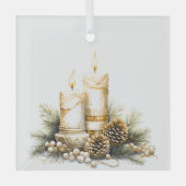 Mooi Goud en Wit Kerstmis Kaarsen Ontwerp Glas Ornament (Voorkant)