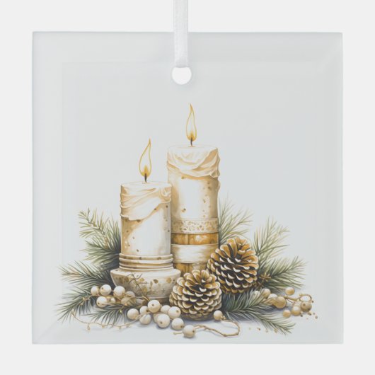 Mooi Goud en Wit Kerstmis Kaarsen Ontwerp Glas Ornament (Voorkant)