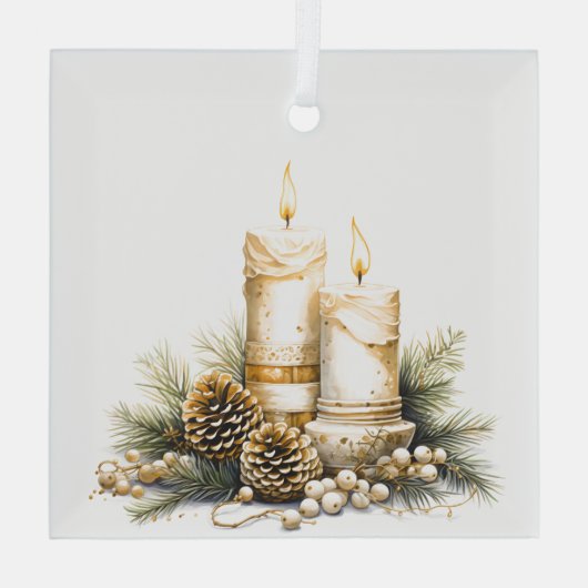 Mooi Goud en Wit Kerstmis Kaarsen Ontwerp Glas Ornament (Achterkant)