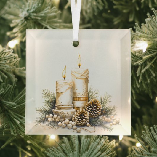 Mooi Goud en Wit Kerstmis Kaarsen Ontwerp Glas Ornament (Insitu)