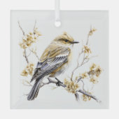 Mooi Goud en Wit Kerstmis Vogel Ontwerp Glas Ornament (Voorkant)