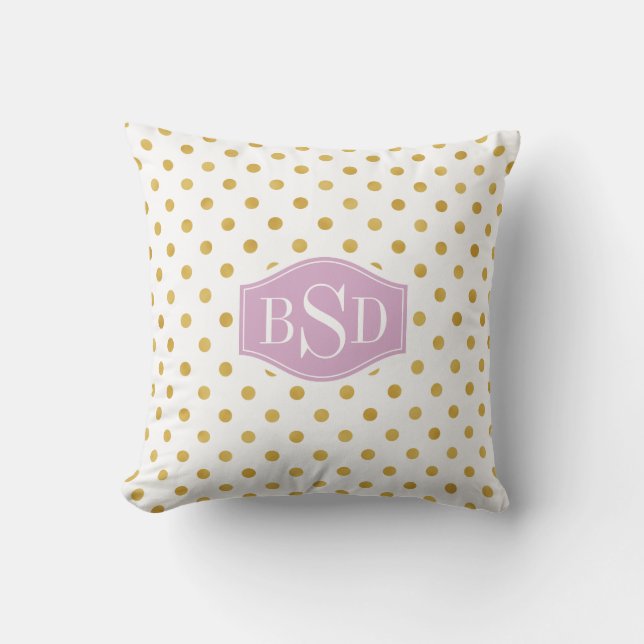 Mooi goud en witte stippenpatronen monogram kussen (Voorkant)