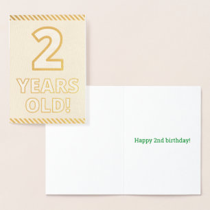 Mooi, goud folie "2 JAAR OUD!" Verjaardagskaart Kaarten