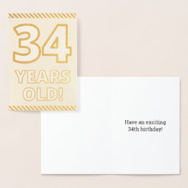 Mooi, Goud Folie "34 JAAR OUD!" Verjaardagskaart Kaarten