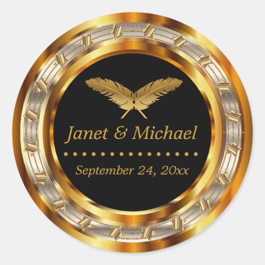 Mooi Goud Metallic en Zwart Ronde Sticker (Voorkant)