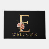 Mooi Goud Monogram E met POPPY Bloemen Deurmat (Voorkant)