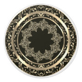 Mooi Goud Ontwerp op Zwart Keramische Knop (Voorkant)