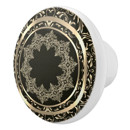 Mooi Goud Ontwerp op Zwart Keramische Knop (Rechts)