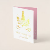 Mooi Gouden Bloem Eenhoorn Gelukkige Verjaardag Folie Kaarten (Voorkant)