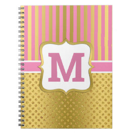 Mooi gouden glinster stippen en roze strepen notitieboek