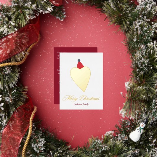 Mooi Gouden Hart met Kerst Pet Wit Folie Feestdagen Briefkaart (Insitu)