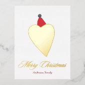 Mooi Gouden Hart met Kerst Pet Wit Folie Feestdagen Briefkaart (Voorkant)