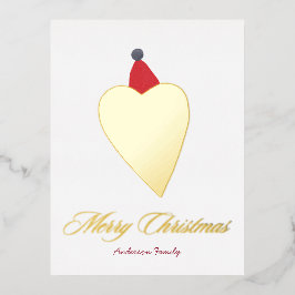 Mooi Gouden Hart met Kerst Pet Wit Folie Feestdagen Briefkaart