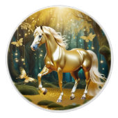 Mooi gouden paard, fantasy art keramische knop (Voorkant)