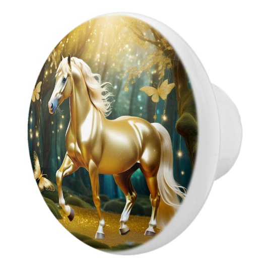 Mooi gouden paard, fantasy art keramische knop (Rechts)