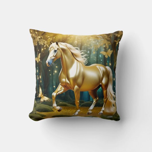 Mooi gouden paard, fantasy art kussen (Voorkant)