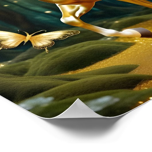 Mooi gouden paard, fantasy art poster (Hoek)