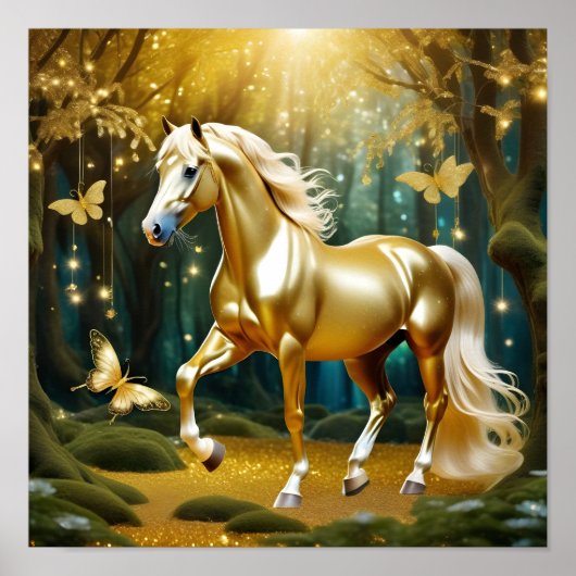 Mooi gouden paard, fantasy art poster (Voorkant)