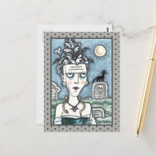 MOOI GRIEZELIG FRANKENELLA MONSTER, GRAVEN, KAT BRIEFKAART (Voorkant / Achterkant in situ)