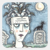 MOOI GRIEZELIG FRANKENELLA MONSTER, GRAVEN, KAT VIERKANTE STICKER (Voorkant)
