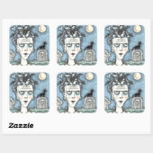 MOOI GRIEZELIG FRANKENELLA MONSTER, GRAVEN, KAT VIERKANTE STICKER (Vel)