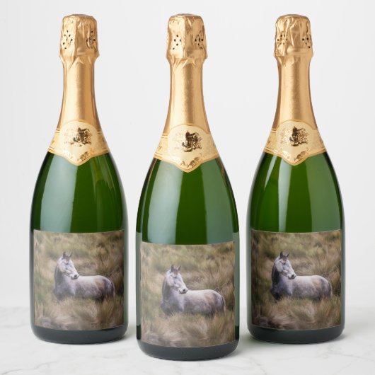 Mooi grijs gekleurd paard sparkling wijnetiket (Flessen)