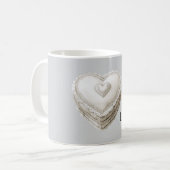 Mooi grijs namaak kant wit hart koffiemok (Voorkant links)