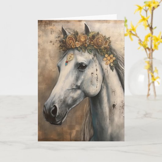 Mooi grijs paard in een Boho kroon alle gelegenhed Kaart (Gele Bloem)