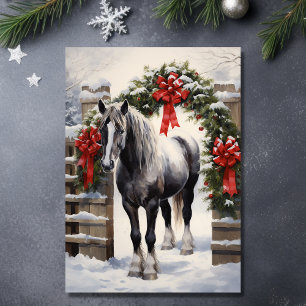 Mooi grijs paard met winter Garland kerst Feestdagen Kaart