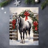Mooi grijs paard met winter Garland kerst Feestdagenkaart