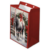 Mooi grijs paard met winter Garland kerst Medium Cadeauzakje (Achterkant Gekanteld)