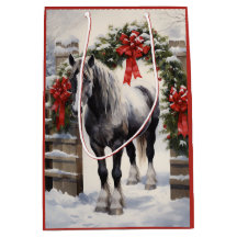 Mooi grijs paard met winter Garland kerst