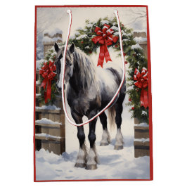 Mooi grijs paard met winter Garland kerst Medium Cadeauzakje