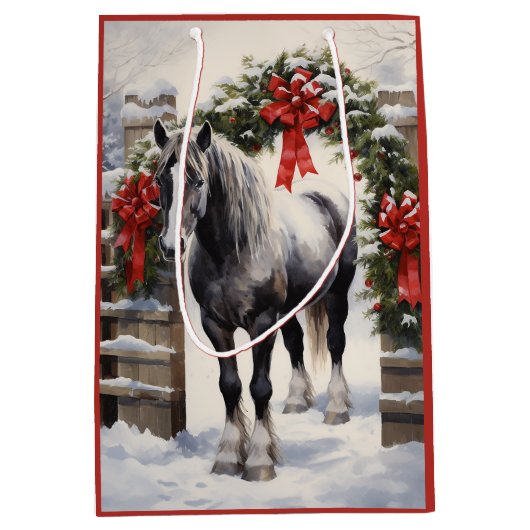 Mooi grijs paard met winter Garland kerst Medium Cadeauzakje (Voorkant)