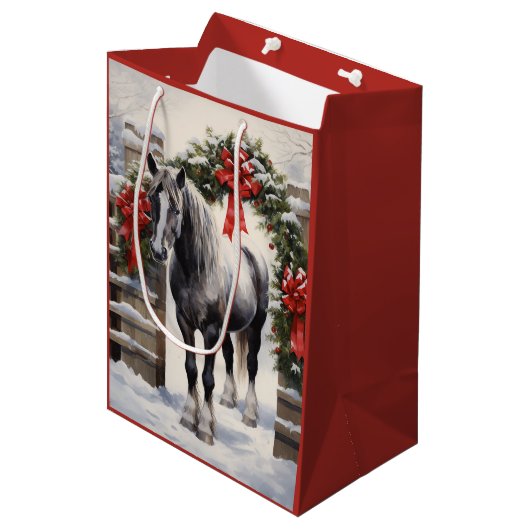 Mooi grijs paard met winter Garland kerst Medium Cadeauzakje (Voorkant Gekanteld)