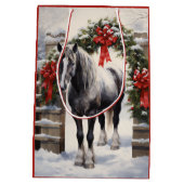 Mooi grijs paard met winter Garland kerst Medium Cadeauzakje (Achterkant)