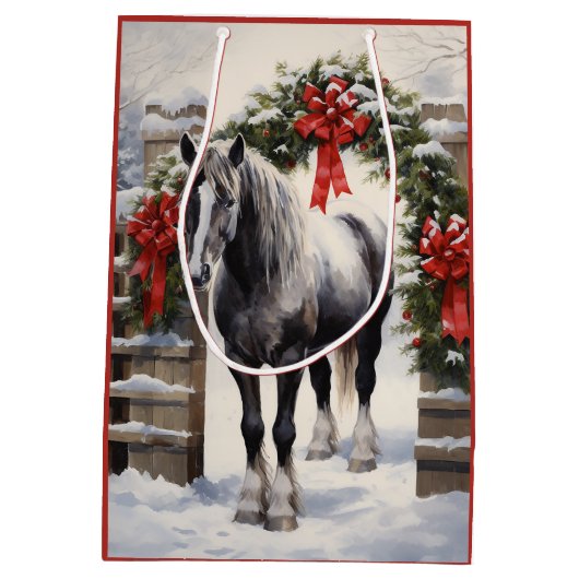 Mooi grijs paard met winter Garland kerst Medium Cadeauzakje (Achterkant)