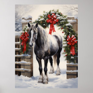 Mooi grijs paard met winter Garland kerst Poster