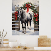 Mooi grijs paard met winter Garland kerst Poster (Keuken)