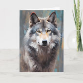 Mooi grijs wild wolf olie stijl portret kaart (Voorkant)